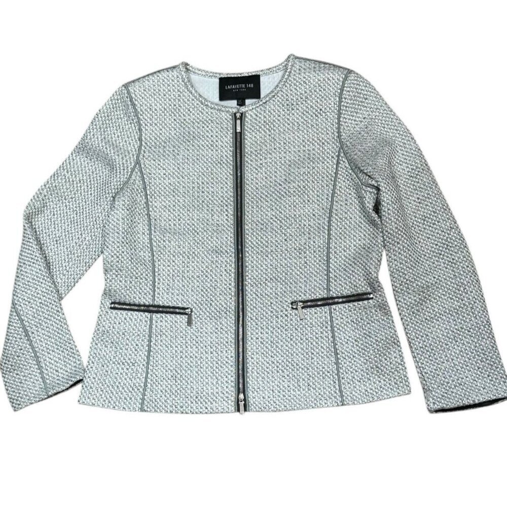 Lafayette 148 New York Sz S Blazer Tweed Collarless Jacket Classic Workwear